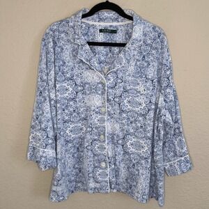 Lauren Ralph Lauren Womens 3X Blue Paisley Monogram Sleep Shirt Preppy Old Money